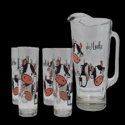 Juego de Jarra con 4 Vasos Modelo Vaca