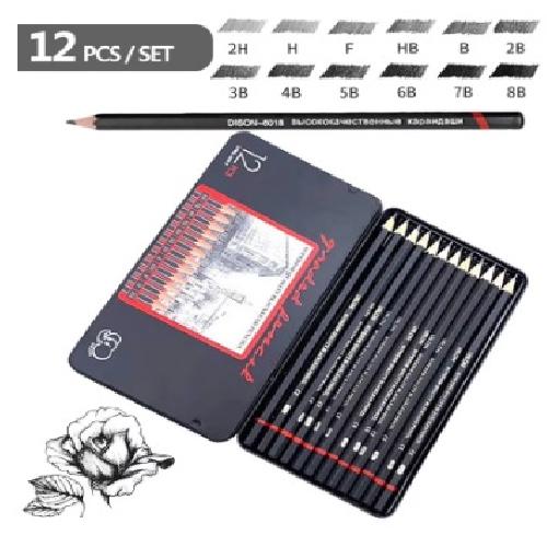 SET DE LAPICES DE DIBUJO 12 PZAS CON ESTUCHE