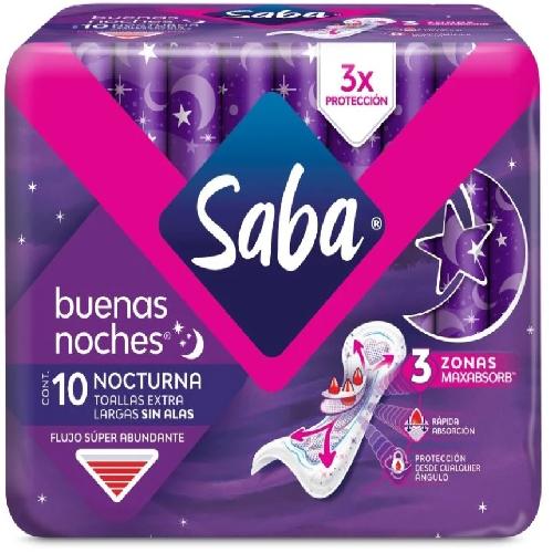 TOALLAS FEMENINAS SABA BUENAS NOCHES FLUJO SUPER ABUNDANTE CON ALAS